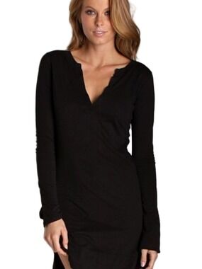 The Limited Black Long-Sleeve Semi-Sheer V-Notch Mini Dress, S